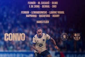 巴萨欧冠客战切尔西名单：莱万、拉菲尼亚、亚马尔在列