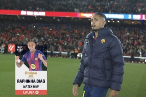 参与2球！西甲官方：拉菲尼亚当选巴萨vs阿拉维斯本场MVP